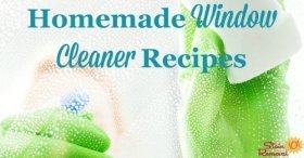 2 homemade window cleaner recipes, one with ammonia and the other with vinegar, to get your windows, glass and mirrors sparkling clean for less money {on Stain Removal 101}